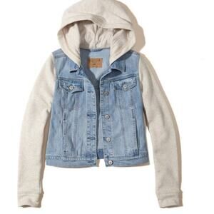 Hollister Blue and Gray Jean Jacket with Hood